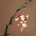 Vista detallada de un lindo colgante navideño de acrílico con un perro en una rama - Estilo Golden Retriever (調皮小狗03款)