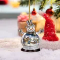 Detailed view of flat acrylic snowman ornament featuring a cozy winter cabin scene - Snow Night Cabin and Snowman Style (Style 04)