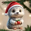 Detail eines 2D-Acryl-Weihnachtsanhängers mit einem niedlichen Igel mit Weihnachtsmütze - Igel Stil (05款)