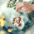 Vista detallada de colgante navideño de acrílico con perrito en un entorno festivo - Estilo Yorkshire de Pelo Largo (調皮小狗04款)