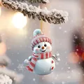 Lindo adorno de muñeco de nieve 3D con gorro a rayas para decoración festiva de árbol de Navidad - Muñeco de Nieve con Bufanda Azul