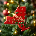 Red New York state map Christmas tree ornament with gold Merry Christmas greeting - New York