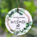 Detailed view of Our First Christmas as Mr & Mrs 2024 round acrylic ornament - Wedding Ring Anniversary Style (02)