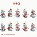 Detail showing 10 pieces of cute 2D flat style Christmas snowman hanging ornaments - 10 Pieces/Pack / 10-Piece Set