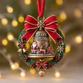 Close-up of a festive Christmas bell ornament with Santa Claus and reindeer detail - Style 1