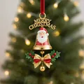 Close-up view of a festive Santa Claus bell ornament with Merry Christmas engraving. - Style 2