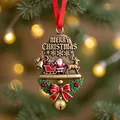 Detailed view of a Christmas bell ornament featuring Santa Claus and a reindeer. - Style 3