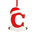 Festive red glitter letter C Christmas tree ornament with a Santa hat and ribbon - C
