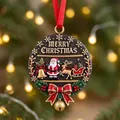 Detail view of a 3D Santa Claus acrylic ornament with bell and Merry Christmas text. - Style 6