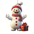 Lindo adorno navideño de muñeco de nieve con gorro de Papá Noel y caja de regalo. - Muñeco de Nieve Estilo 05