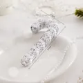 Premium zilveren glitter zuurstok kerstboomversiering, 17 cm hoog en 7,5 cm breedte - 17x7.5cm / Zilveren Wandelstok