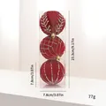 Set of 3 red flocked Christmas balls with elegant gold glitter patterns for decor - 8CM (3 Pieces Pack) / Wine Red Velvet