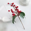 Gambo di bacche rosse artificiali da 27 cm per decorazioni - Bacche rosse grandi foglie verdi