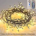 3m 100 LED warm white firecracker string lights with 8-mode remote control kit - Waterproof Battery Box + 8 Mode Remote / 3 Meters 100 LEDs Pack / Warm White (Black Wire)