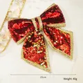 Feestelijke rode pailletten kerststrik met gouden rand, 25 cm decoratief ornament - Strik met lovertjes / 25cm / Rood
