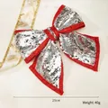 25cm feestelijke zilveren pailletten kerststrik met rode glitterrand decoratie - Strik met lovertjes / 25cm / Zilver
