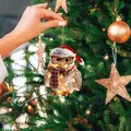 Detailed macro view of a cute owl Christmas tree ornament featuring warm glowing LED lights - Style 02