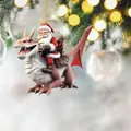 Detailed view of a creative 3D Santa riding a dragon acrylic Christmas hanging ornament - Santa Riding Dragon Style 01