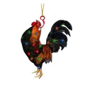 Christmas rooster ornament with Santa hat and lights for holiday tree decoration - Black Red Rooster Style (04)