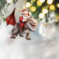 Detailed view of 2D acrylic Santa Claus riding dragon Christmas tree hanging ornament. - Santa Riding Dragon Style 03