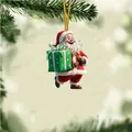 Detailed view of a Santa Claus acrylic flat ornament hanging on a Christmas tree - Style 02 (GJ-295)