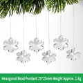Set di 6 decorazioni a forma di fiocco di neve in acrilico per l'albero di Natale - Perle esagonali / 25x25mm