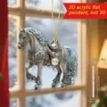Vista detallada del colgante de caballo de acrílico adornado con diseño plano 2D y medidas - Caballo Gris
