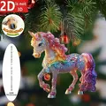 Adorno plano de acrílico de unicornio brillante para decoración de árbol de Navidad y regalo - Unicornio Arcoíris