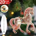 Detalle de adorno de caballo de acrílico plano 2D con impresión visual 3D elegante - Caballo Rosa y Blanco