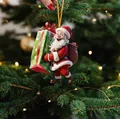 Santa Claus acrylic flat ornament holding a green gift bag on a Christmas tree - Style 04 (GJ-295)