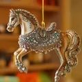 Elegante adorno de caballo al galope de acrílico dorado con pedrería para regalo - Caballo de Oro