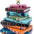 Hand-painted colorful book stack Christmas hanging ornament with a gold string - Style 05 Retro Book Stack