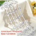 Clear acrylic bead chain with 12mm diamond and 4mm round beads - Pointed Round Bead Chain / 12+4mm (250g/Approx. 8m) / Clear