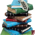 Colorful stacked books acrylic Christmas ornament pendant with silver 2022 charm. - Style 06 2022 Book Stack