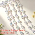 Iridescent acrylic bead chain with bicone and tube beads for wedding and DIY decoration - Pointed Tube Bead / 250g (Approx. 10m) / Rainbow