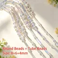 Clear iridescent acrylic bead chain with 8+6+4mm round and tube beads for DIY decor - Round and Tube Bead Combination / Approx. 250g Pack / Rainbow