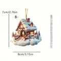 Detailed view of 2D acrylic Christmas snow cottage pendant showing 8cm by 7cm dimensions - Cloud Snowy House B
