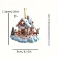 2D acrylic Christmas ornament with snow house design and dimension markings. - Cloud Snowy House D