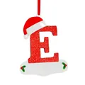 Red glitter Christmas letter E ornament with Santa hat and hanging ribbon - E