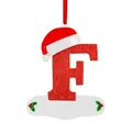 Red glitter Christmas letter F ornament with Santa hat for festive home and tree decoration - F