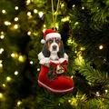 Χριστουγεννιάτικο στολίδι σκύλος Basset Hound σε κόκκινη κάλτσα σε φωτισμένο εορταστικό δέντρο - Στυλ Basset Hound 17 (Dachshund Dog 17)