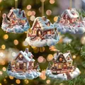 Collection of five creative 2D acrylic snow house castle ornaments for Christmas tree - Snowy House 5-Piece Set / 5 Pieces/Pack