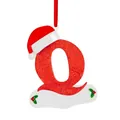 Personalized Christmas alphabet letter Q ornament with Santa hat and red ribbon hanging - Q