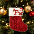 Gepersonaliseerde rode acryl kerstsok met letter F en Kerstman voor kerstboomdecoratie - Kerstsok Letter F