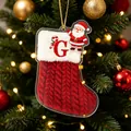 Feestelijke kerstsok hanger van acryl met letter G en afbeelding van de Kerstman - Kerstsok Letter G