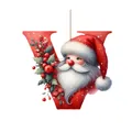 Adorno navideño 2D de acrílico con la letra V e ilustración festiva de Papá Noel - Letra V