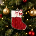 Acryl kerstkous ornament met rode letter J en Kerstman voor de kerstboom decoratie - Kerstsok Letter J