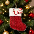 Rode kerstsok kerstboom hanger van acryl met letter U en de Kerstman voor decoratie - Kerstsok Letter U