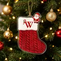 Prachtige rode acryl kerstsok ornament met de letter W en een kerstman versiering - Kerstsok Letter W