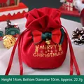 Sac cadeau de Noël en velours rouge avec nœud et clochette - Tête de Renne Rouge (Avec Nœud)